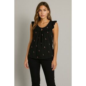 Lauren Conrad Top Womens XL Black Floral Embroidered‎ Ruffle Dainty Whimsigoth